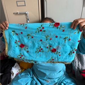 Floral Embroidered Blue Dupatta